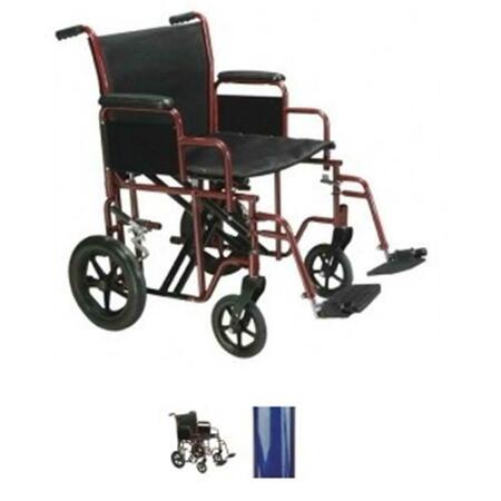 REFUAH 20 Inch Bariatric Steel Transport Chair Blue RE1759